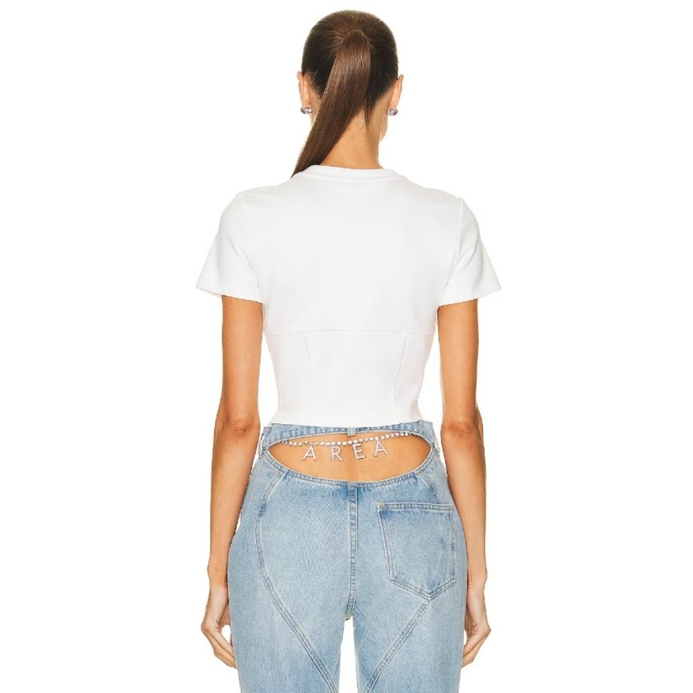 Area NYC Women's White Crystal Pyramid Cup Short Sleeve T-Shirt Size XS - Picture 2 of 10